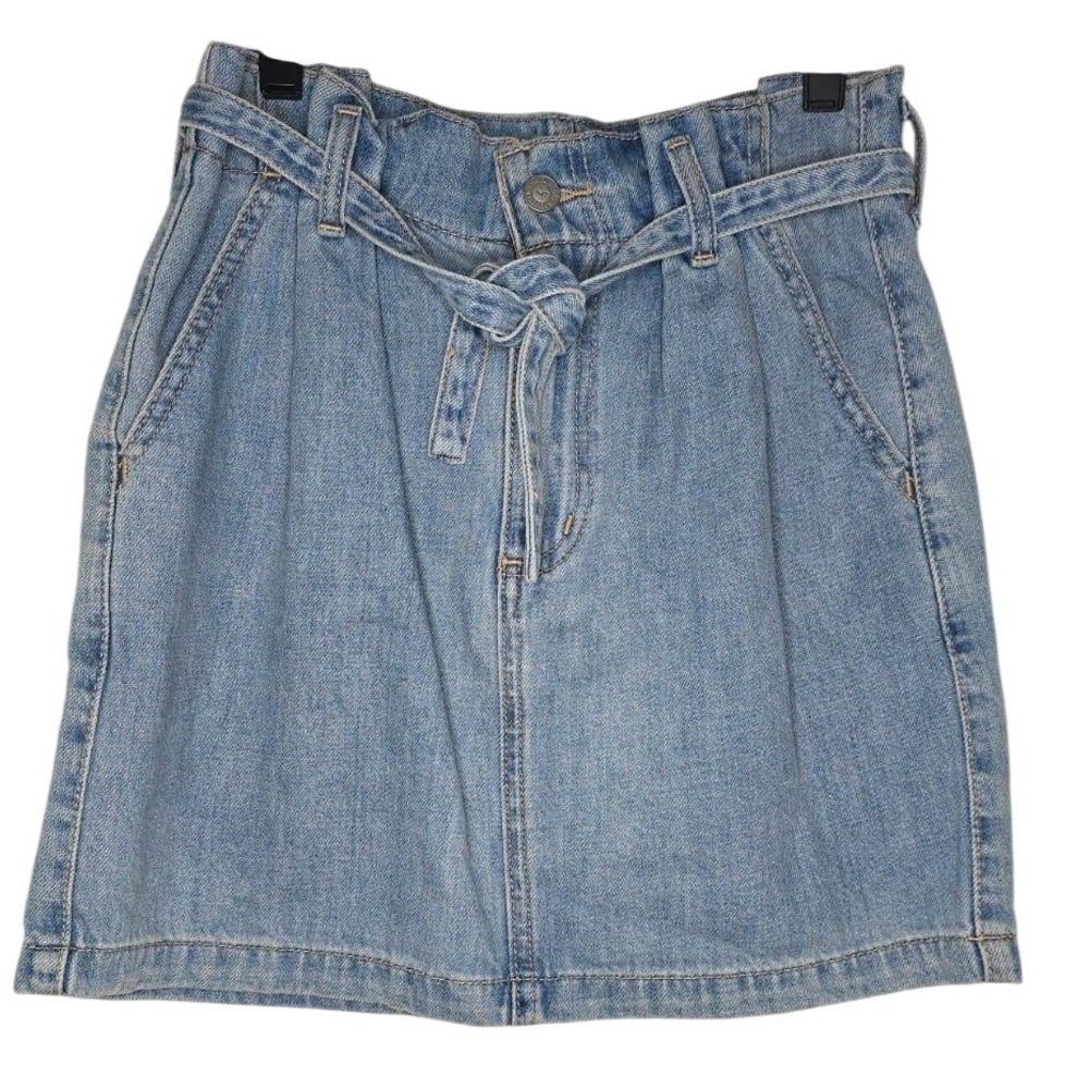 Hollister Ultra High-Rise Denim Mini Skirt Light Wash Paperbag Waist Blue Size 3